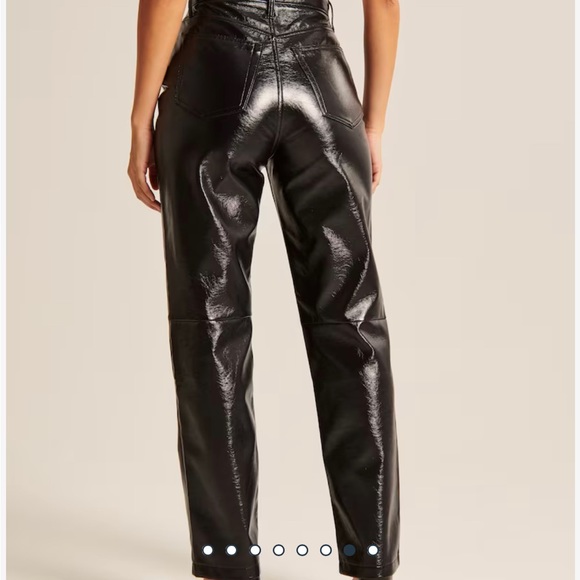 Abercrombie Curve Love Patent Leather 90s Straight Pant in Navy - Picture 2 of 6